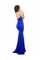 Azul real Sirena Cuello Alto Crepé Elástico Largo Formales Vestidos de dama de honor / Vestidos de fiesta Al Por Mayor