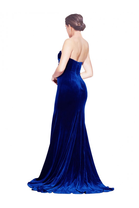 Azul real Sirena Cuello de Corazón Sin tirantes Barrer tren Terciopelo Elástico Largo Formales Vestidos de dama de honor / Vestidos de fiesta Al Por Mayor
