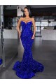 Azul real Sirena Tirantes espagueti Barrer tren Lentejuelas Terciopelo Largo Vestidos de fiesta Al Por Mayor