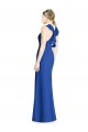 Azul real Trompeta Halter Cuello Alto Gasa Largo Vestidos de dama de honor Al Por Mayor