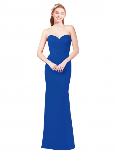 Azul real línea A Cuello de Corazón Gasa Largo Vestidos de dama de honor Al Por Mayor