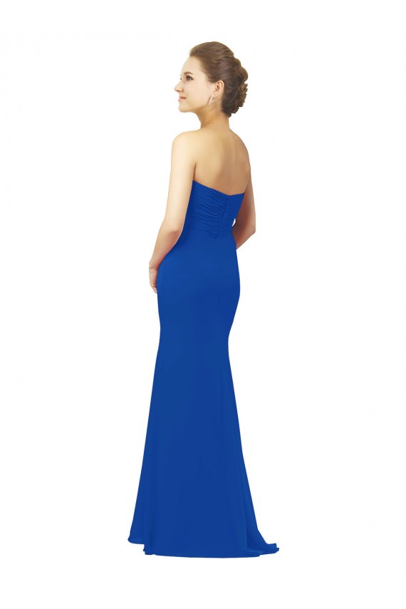 Azul real línea A Cuello de Corazón Gasa Largo Vestidos de dama de honor Al Por Mayor
