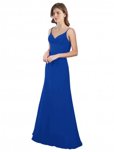 Azul real línea A Cuello de Corazón Gasa Largo Vestidos de dama de honor Al Por Mayor