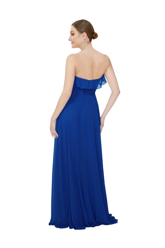 Azul real línea A Cuello de Corazón Sin tirantes Gasa Largo Vestidos de dama de honor Al Por Mayor