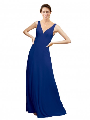 Azul real línea A Cuello en V Gasa Largo Vestidos de dama de honor Al Por Mayor