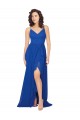 Azul real línea A Cuello en V Gasa Largo Vestidos de dama de honor Al Por Mayor