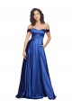 Azul real línea A Hombros Descubiertos Barrer tren Satén elástico Largo Formales Vestidos de dama de honor / Vestidos de fiesta Al Por Mayor