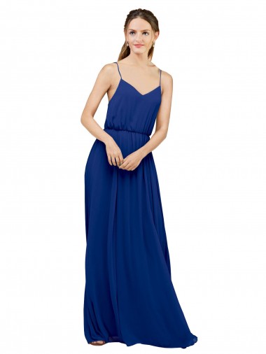 Azul real línea A Tirantes espagueti Gasa Largo Vestidos de dama de honor Al Por Mayor
