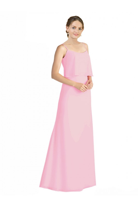 Barely rosa línea A Tirantes espagueti Gasa Largo Vestidos de dama de honor Al Por Mayor