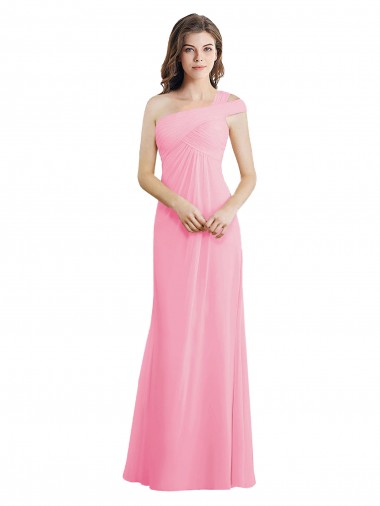 Barely rosa línea A Un Hombre Gasa Largo Vestidos de dama de honor Al Por Mayor