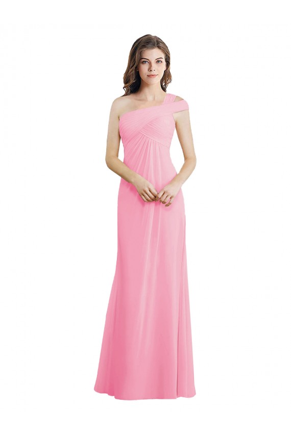 Barely rosa línea A Un Hombre Gasa Largo Vestidos de dama de honor Al Por Mayor