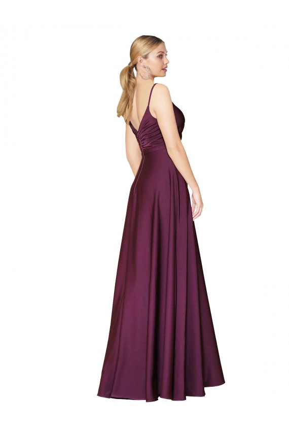 Baya silvestre línea A Tirantes espagueti Crepé Elástico Largo Formales Vestidos de dama de honor / Vestidos de fiesta Al Por Mayor