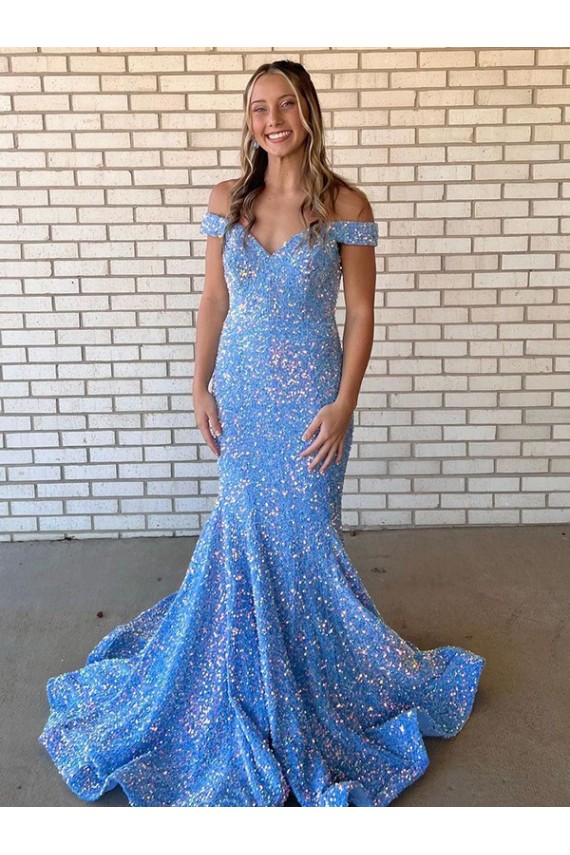 Bígaro Sirena Hombros Descubiertos Lentejuelas Terciopelo Largo Vestidos de fiesta Al Por Mayor