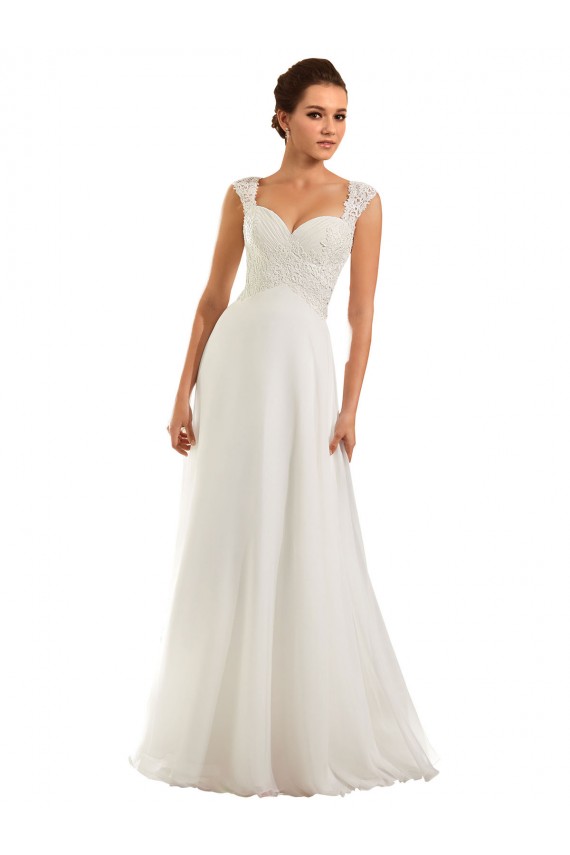 Blanco Cubierta Cuello de Corazón Cola capilla Gasa Encaje Vestidos de novia Al Por Mayor