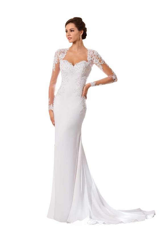 Blanco Cubierta Cuello de Corazón Cola capilla Gasa Encaje Vestidos de novia Al Por Mayor