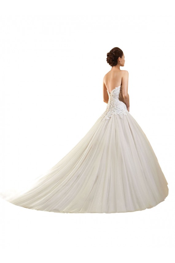 Blanco Cuello de Corazón Cola capilla Tul Encaje Vestidos de novia Al Por Mayor