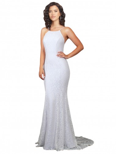Blanco Sirena Cuello Alto Barrer tren Encaje Vestidos de novia Al Por Mayor