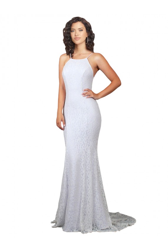 Blanco Sirena Cuello Alto Barrer tren Encaje Vestidos de novia Al Por Mayor