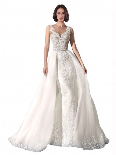 Blanco Sirena Cuello de Corazón Cola capilla Tul Encaje Vestidos de novia Al Por Mayor