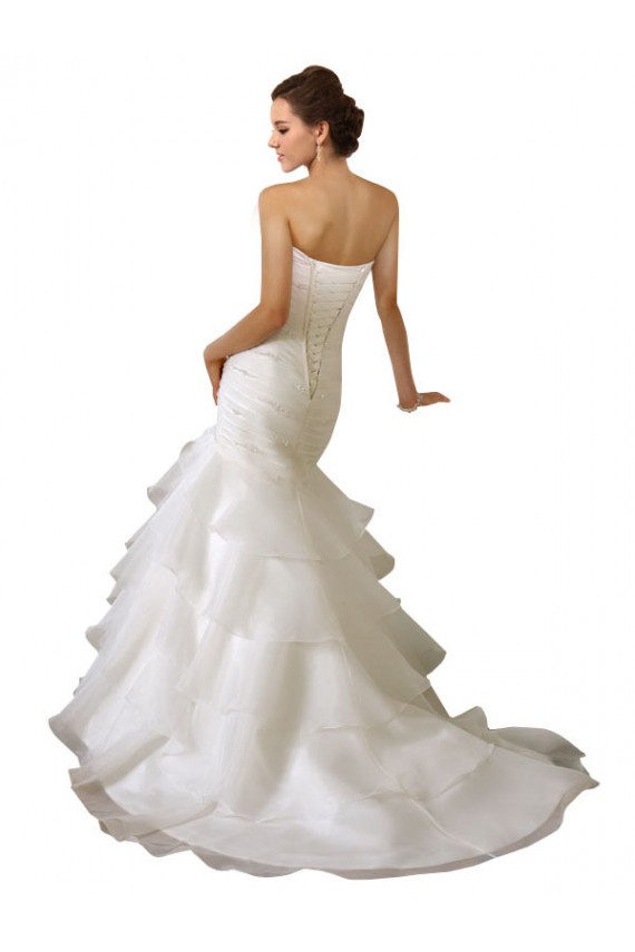 Blanco Sirena Cuello de Corazón Cola capilla Tul Vestidos de novia Al Por Mayor