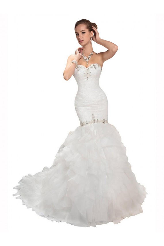 Blanco Sirena Cuello de Corazón Cola capilla Tul Vestidos de novia Al Por Mayor