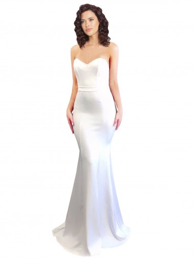 Blanco Sirena Cuello de Corazón Sin tirantes Cuello Alto Crepé Elástico Largo Formales Vestidos de dama de honor / Vestidos de fiesta Al Por Mayor