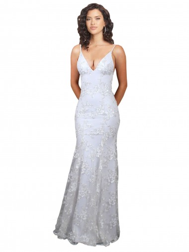 Blanco Sirena Cuello en V Cuello Alto Crepé Elástico Lentejuela Tul Largo Formales Vestidos de dama de honor / Vestidos de fiesta Al Por Mayor