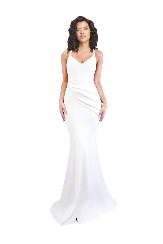 Blanco Sirena Tirantes espagueti Cuello Alto Crepé Elástico Largo Formales Vestidos de dama de honor / Vestidos de fiesta Al Por Mayor