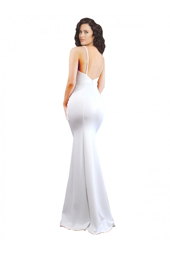 Blanco Sirena Tirantes espagueti Cuello Alto Crepé Elástico Largo Formales Vestidos de dama de honor / Vestidos de fiesta Al Por Mayor