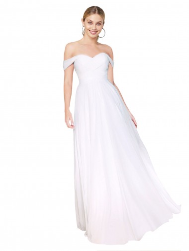 Blanco línea A Hombros Descubiertos Gasa Largo Formales Vestidos de dama de honor / Vestidos de fiesta Al Por Mayor