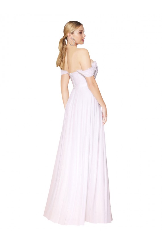 Blanco línea A Hombros Descubiertos Gasa Largo Formales Vestidos de dama de honor / Vestidos de fiesta Al Por Mayor