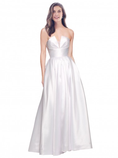 Blanco línea A Sin tirantes Satén elástico Largo Formales Vestidos de dama de honor / Vestidos de fiesta Al Por Mayor