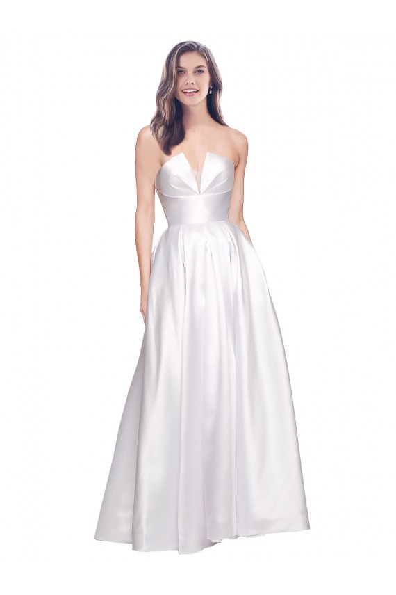 Blanco línea A Sin tirantes Satén elástico Largo Formales Vestidos de dama de honor / Vestidos de fiesta Al Por Mayor