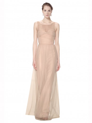 Blush 95 Cubierta Ilusión Cuello de Corazón Tul Largo Vestidos de dama de honor Al Por Mayor