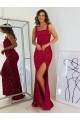 Borgoña Cubierta Cuadrado Lentejuelas Terciopelo Largo Vestidos de fiesta Al Por Mayor