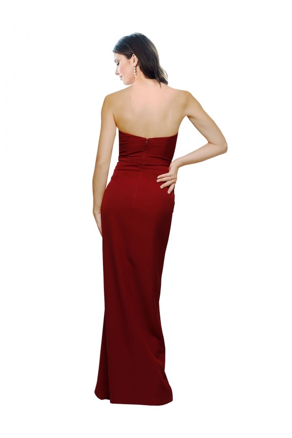 Borgoña Cubierta Cuello de Corazón Crepé Elástico Largo Formales Vestidos de dama de honor / Vestidos de fiesta Al Por Mayor
