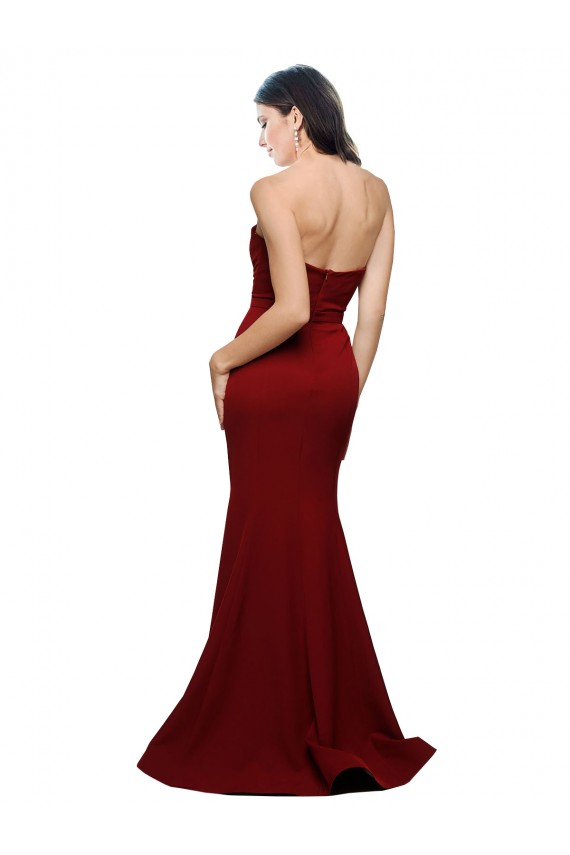 Borgoña Cubierta Cuello de Corazón Sin tirantes Crepé Elástico Largo Formales Vestidos de dama de honor / Vestidos de fiesta Al Por Mayor