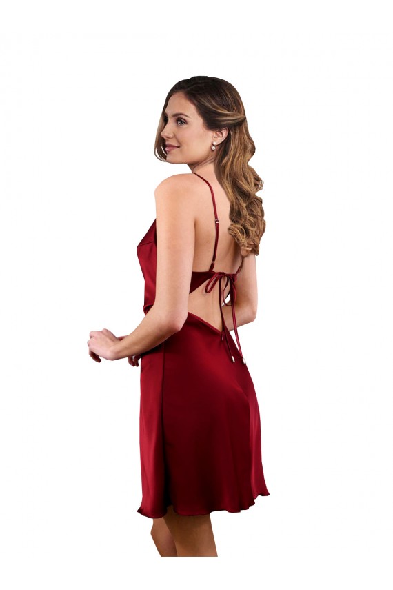 Borgoña Cubierta Midi Satén sedoso Corto Formales Vestidos de dama de honor / Vestidos de fiesta / Vestidos de cóctel Al Por Mayor