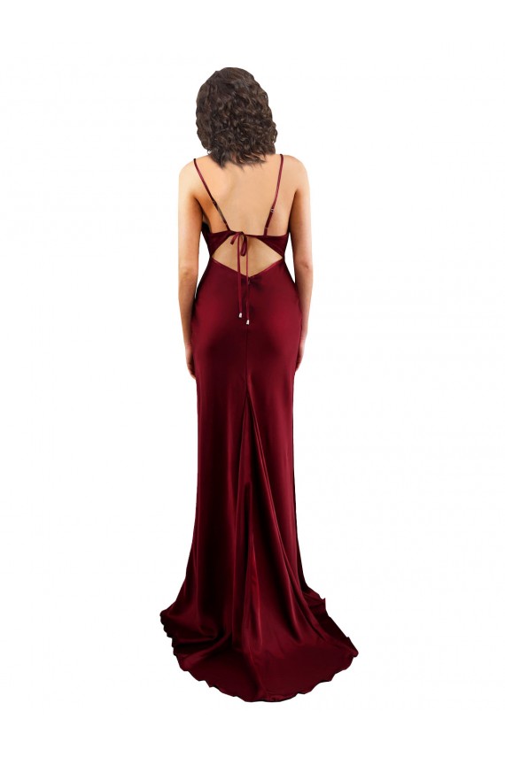Borgoña Cubierta Satén sedoso Largo Formales Vestidos de dama de honor / Vestidos de fiesta Al Por Mayor
