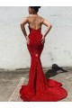 Borgoña Sirena Cuello de Corazón Cola corte Lentejuelas Terciopelo Largo Vestidos de fiesta Al Por Mayor