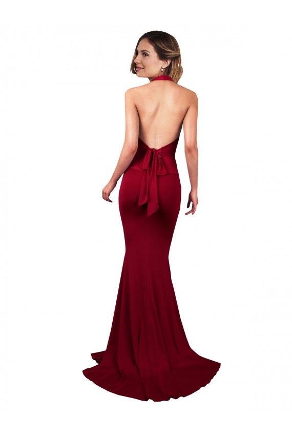 Borgoña Sirena Halter Cuello en V Spandex Largo Formales Vestidos de dama de honor / Vestidos de fiesta Al Por Mayor