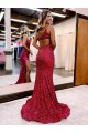 Borgoña Sirena Un Hombre Barrer tren Lentejuelas Terciopelo Largo Vestidos de fiesta Al Por Mayor