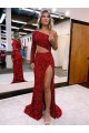 Borgoña Sirena Un Hombre Barrer tren Lentejuelas Terciopelo Largo Vestidos de fiesta Al Por Mayor