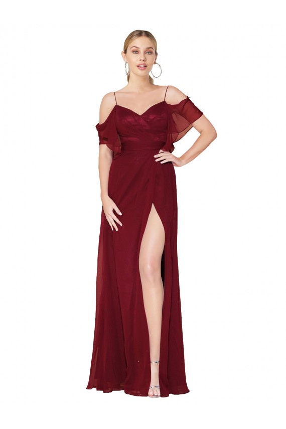 Borgoña Trompeta Hombros Descubiertos Gasa Largo Formales Vestidos de dama de honor / Vestidos de fiesta Al Por Mayor