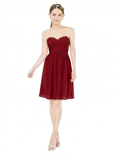 Borgoña línea A Cuello de Corazón Gasa Corto Vestidos de dama de honor / Vestidos de cóctel / Vestidos para homecoming Al Por Mayor