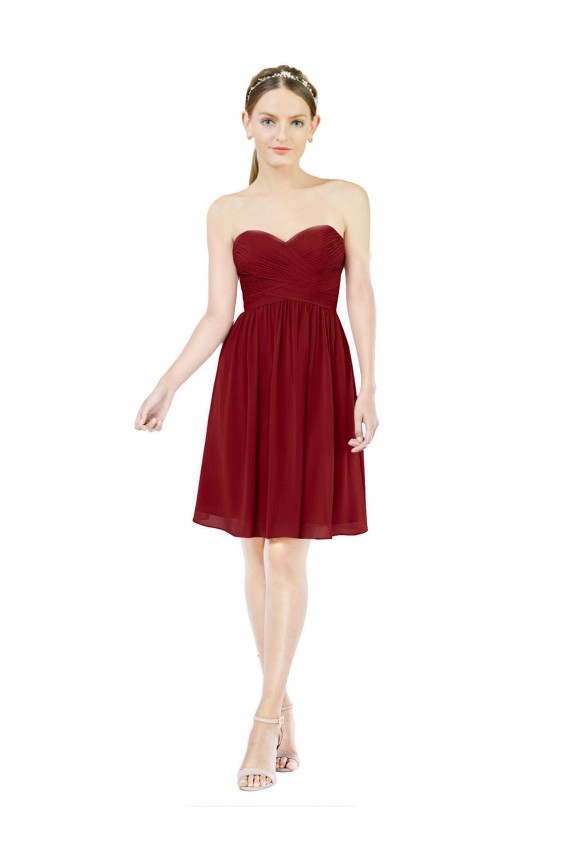Borgoña línea A Cuello de Corazón Gasa Corto Vestidos de dama de honor / Vestidos de cóctel / Vestidos para homecoming Al Por Mayor