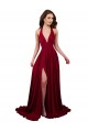 Borgoña línea A Halter Cuello en V Spandex Largo Formales Vestidos de dama de honor / Vestidos de fiesta Al Por Mayor