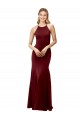 Borgoña oscuro Sirena Halter Cuello Alto Crepé Elástico Largo Formales Vestidos de dama de honor / Vestidos de fiesta Al Por Mayor