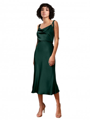 Cazador Verde Cubierta Midi Satén elástico Corto Formales Vestidos de dama de honor / Vestidos de fiesta / Vestidos de cóctel Al Por Mayor
