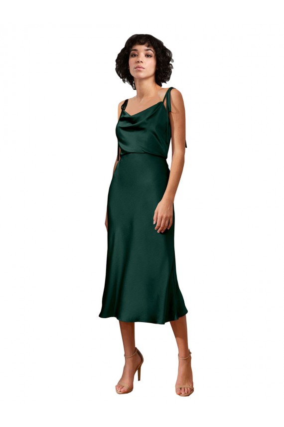 Cazador Verde Cubierta Midi Satén elástico Corto Formales Vestidos de dama de honor / Vestidos de fiesta / Vestidos de cóctel Al Por Mayor